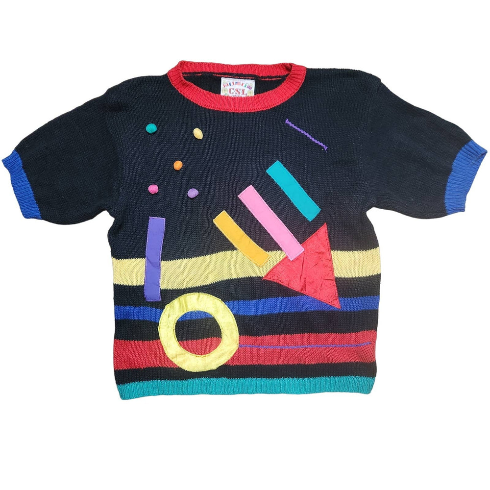 Cherry Stix Ltd S shirt vintage LOVE abstract colorful 80s knit eclectic primary